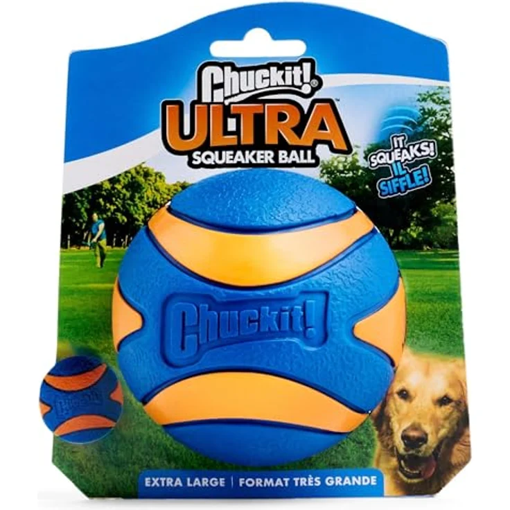 Chuckit! Ultra Squeaker Hundespielzeug, Gummi, hohe Sprungkraft, Größe XL, orange-blau – Bild 1