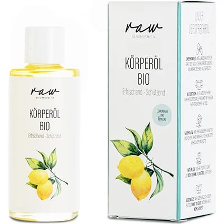 raw Kosmetik Körperöl BIO Lemongras und Ginseng, 100ml, kaltgepresste Bio Öle für gestresste und empfindliche Haut, vegan und klimaneutral – Bild 1