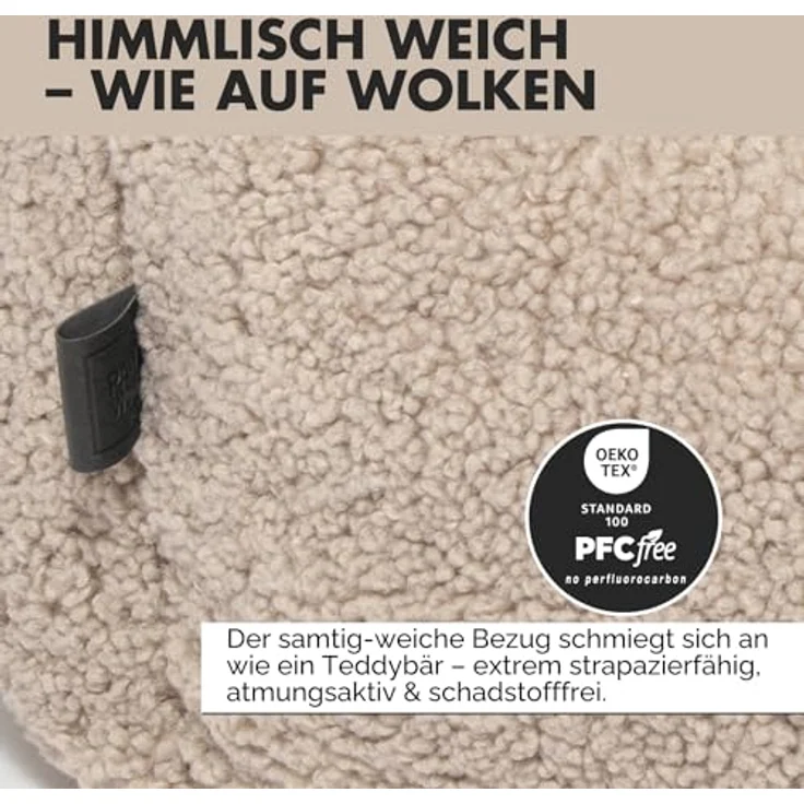 PAW WOW Sven Hundebett, orthopädisches Hundebett aus höhenwertigem OEKO-TEX Teddy-Stoff, waschbar, Greige, 70x100cm, rutschfeste Unterseite – Bild 3