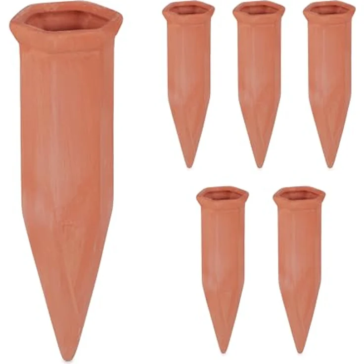 relaxdays Bewässerungssystem Tonkegel 6er Set, automatisches Pflanzensystem aus Terrakotta für PET-Flaschen bis 1,5 l – Bild 1
