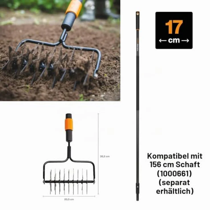 Fiskars Gartenhacke QuikFit Sternfräse, 20,5cm breit, gehärteter Stahl, 512g, 9 Blätter, schwarz – Bild 2