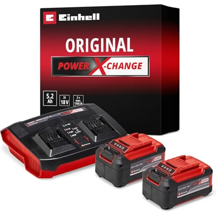 Einhell Starter Kit Akku und Ladegerät Power X-Change, 18 V, 2x5,2 Ah, Twincharger, Lithium Ionen, passend für alle Power X-Change Geräte – Bild 1