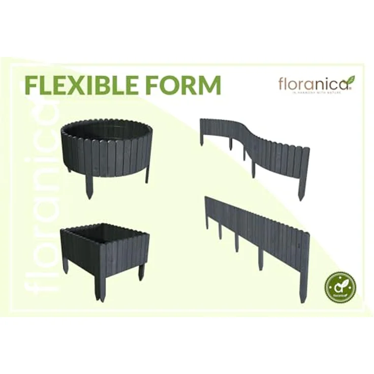 Floranica Rollborder Flexibler Holzzaun 203cm Höhe: 10cm Anthrazit Imprägniert Kiefernholz Beeteinfassung Rasenkante Palisade Umzäunung für Obstgärten Beete Wege – Bild 3