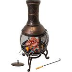 Nativ Gartenkamin mit Grillgitter, Feuerstelle für Terrasse und Garten, Aztekenofen, Terrassenofen aus schwarzem Metall, Terrassenkamin