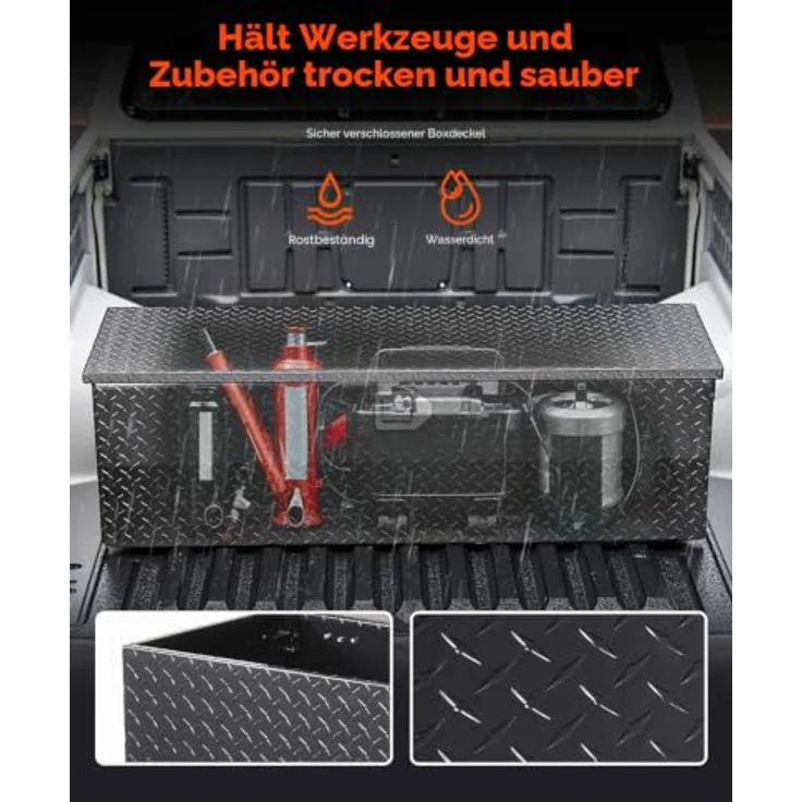 VEVOR Aluminium Werkzeugkasten für Ladefläche mit Wasserdichtem Deckel, Sicherheitsverschluss und seitlichem Griff, 1244,6 x 381 x 381 mm, Schwarz – Bild 5