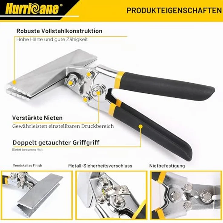 HURRICANE 6" (150mm) Falzzange Bieger Handwerkzeug, rutschfeste Blechzange mit Komfortgriff, präzises Metallwerkzeug für HLK-Projekte – Bild 2