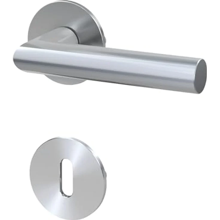 BASI Drücker-Garnitur aus Edelstahl, BB/PZ/WC/Bad mit 3 mm Magnet Flachrosette, für Zimmertüren mit Buntbart Lochung, Türstärken 25-65 mm – Bild 2