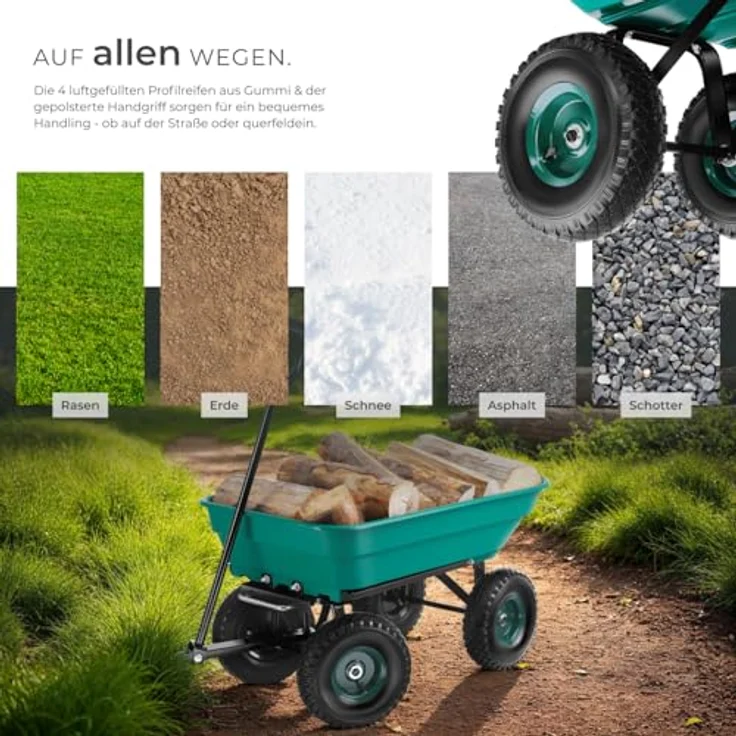 tectake® Bollerwagen mit Kippfunktion, Handwagen und Transporter, belastbar bis 120 kg, mit leichtgängiger Lenkachse und rutschfestem Griff – Bild 5