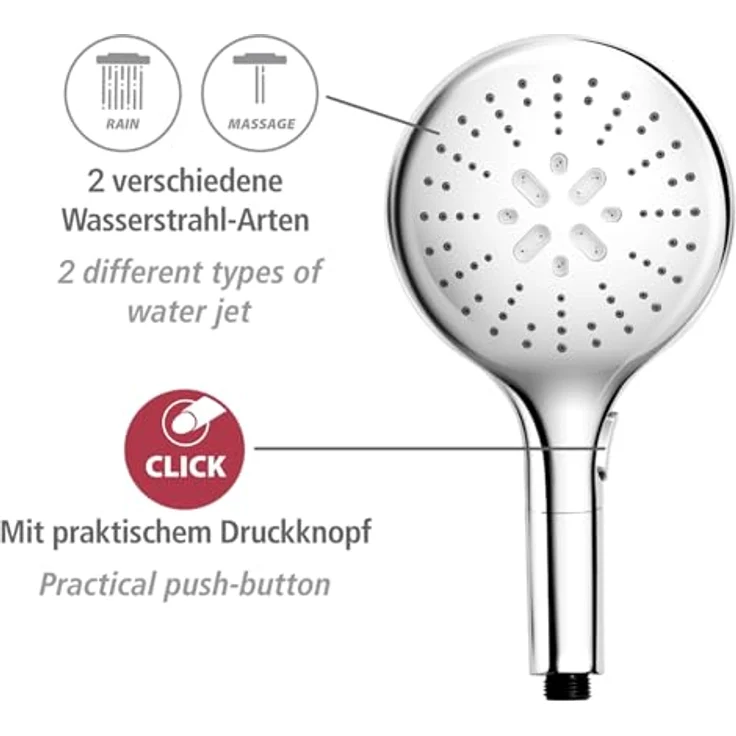 Wenko Handbrause 'Basic Line' chromfarben Ø 15 cm, 3 Strahlarten – Bild 3