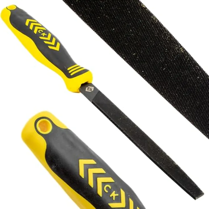 C.K Werkstattfeile, flach, feiner Hieb, 150 mm, ergonomischer Zwei-Komponenten-Griff, Schwarzoxid-behandelter Kohlenstoffstahl