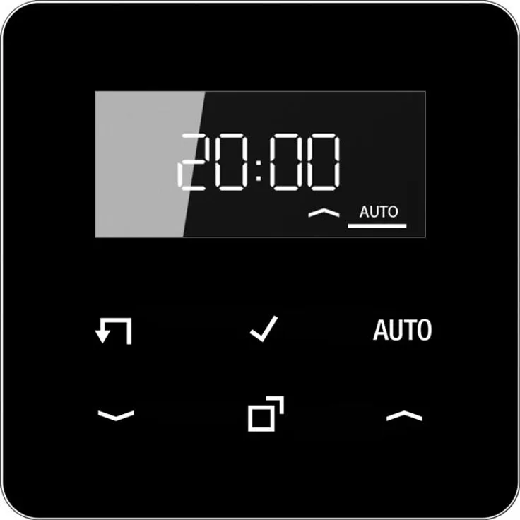 JUNG Timer Standard 6 Sens.Tast CD 1750 D SW, Zeitschaltuhr mit Astrofunktion und Echtglasfront, flexibel programmierbar für Jalousien und Beleuchtung