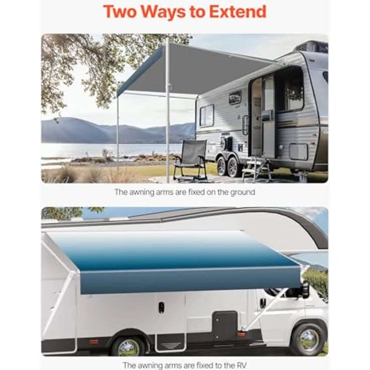 VEVOR Wohnwagen Markise B1, einziehbare RV Markise (457 cm) mit Aluminiumlegierungsrahmen, wasserdicht, Blau mit Farbverlauf – Bild 2
