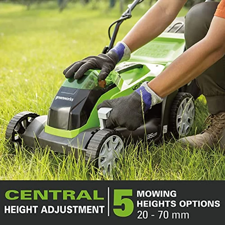 Greenworks Akku-Rasenmäher G40LM35K2X - Li-Ion 40V 35cm Schnittbreite bis zu 500m² 2in1 Mulchen und Mähen 40l Grasfangkorb 5-fache zentrale Schnitthöhenverstellung inkl. 2 Akku 2 Ah und Ladegerät – Bild 3