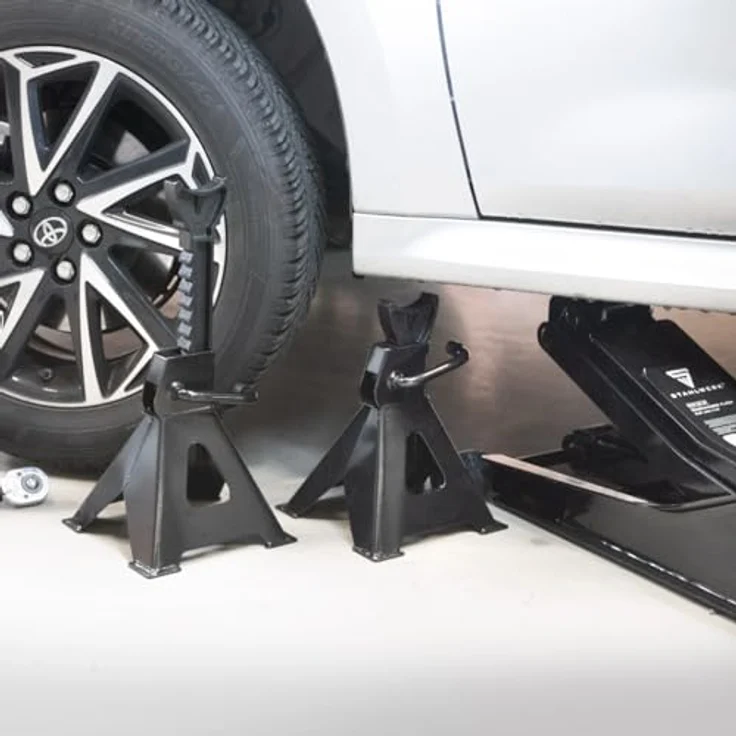 Stahlwerk JS-3 ST Set, Wagenheber Unterstellböcke mit 3 t Tragkraft, Höhe verstellbar 275 - 415 mm, schwarz – Bild 9