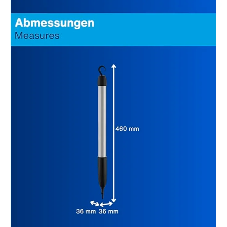 REV Handlampe - Werkstattlampe mit Aufhängehaken, 5m Kabel, 5W, 400lm, IP20, schwarz – Bild 4