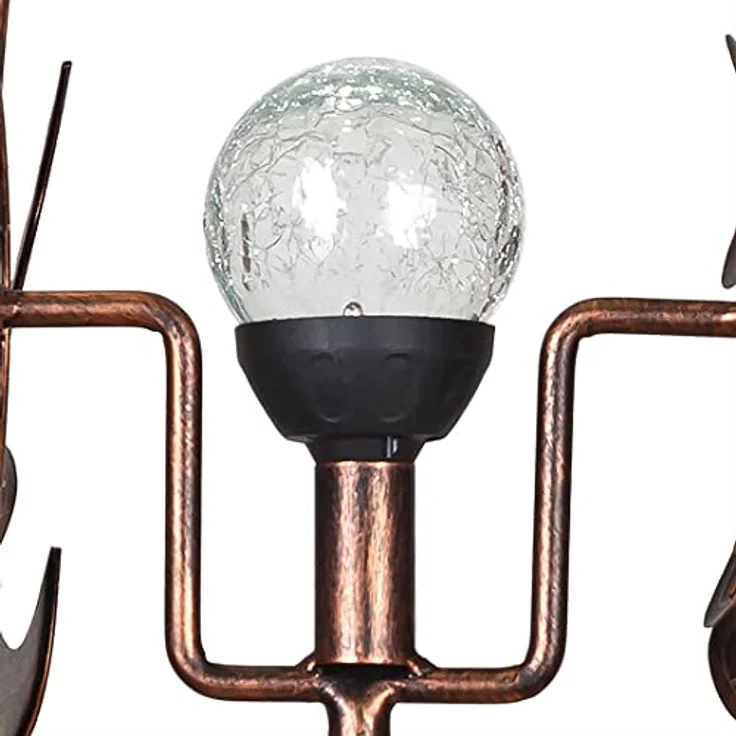 Kinetic Art Copper Dolphin Duett, Metall Windspiel mit 3D-Optik, Solarpanel und LED in Glaskugel, inklusive Bodenanker, wartungsfrei für den Garten – Bild 4