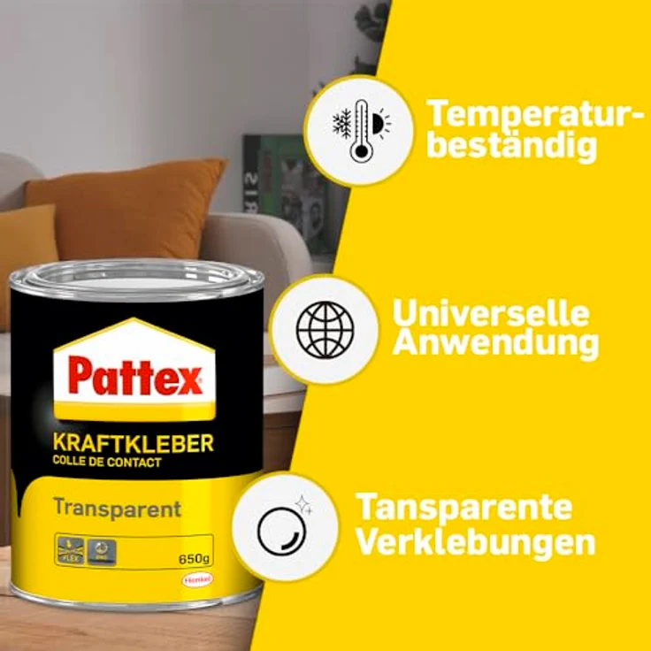 Pattex Kraftkleber Transparent, extrem starker Kleber für höchste Festigkeit, Alleskleber für den universellen Einsatz, hochwärmefester glasklarer Klebstoff, 1 x 650g - Preisvergleich – Bild 3