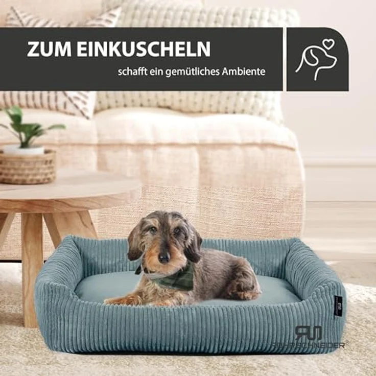 Rohrschneider Hundebett waschbar | für kleine und mittelgroße Hunde | mit Hundekissen Cord | 2 Größen (ca. 55x42 cm/ca. 70x50 cm) inkl. Gassibeutel (Türkis, Cordstoff breit) – Bild 5