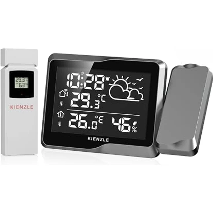 Kienzle Wetterstation Funk mit Außensensor, Projektion, DCF Uhr, Frostwarnfunktion und Innentemperaturanzeige – Bild 1