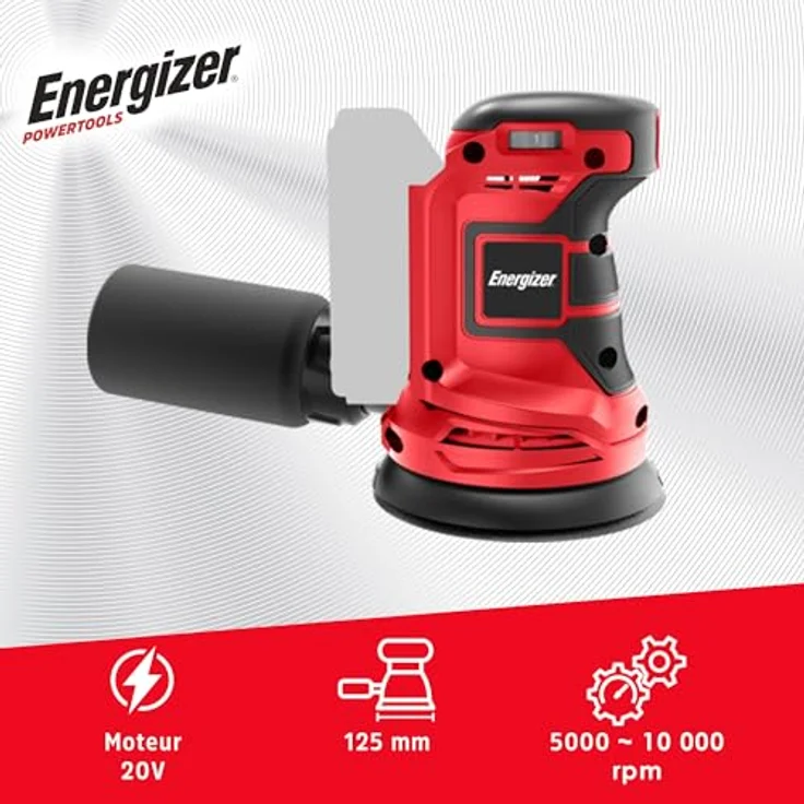 Energizer 20 V Akku-Exzenterschleifer, 10.000 U/min, 6 Geschwindigkeiten, 125 mm Pad, inkl. Auffangbeutel und 10 Schleifscheiben, Akku nicht enthalten – Bild 3