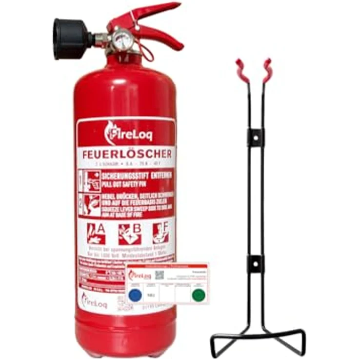FireLoq 2L Fettbrandlöscher ABF 8A | 70B | 40F mit Prüfnachweis, Wandhalter und Manometer, Messingarmatur – Bild 1