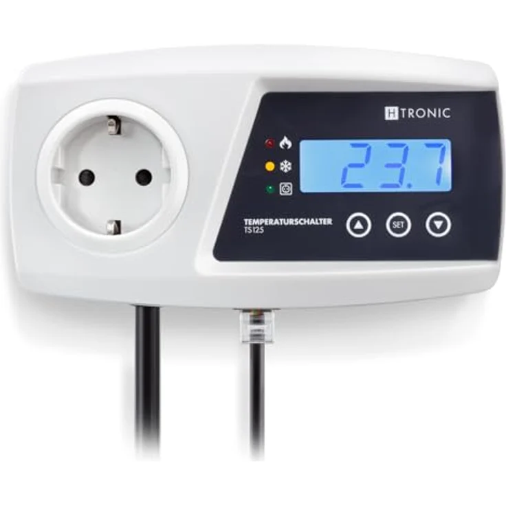 H-Tronic Temperaturschalter TS 125, programmierbares Thermostat mit Temperaturregelung von -55 °C bis +125 °C, Heiz- und Kühlbetrieb, 3000 W, inkl. 2 m Temperatursensor – Bild 2