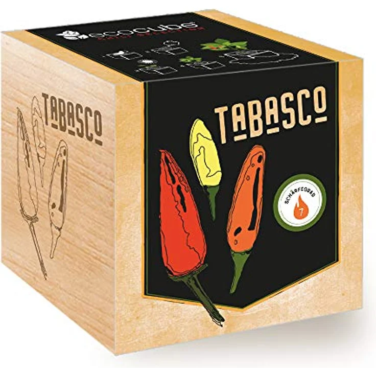 Feel Green Ecocube Chili Tabasco Anzuchtset, Schärfegrad 7 (30.000-80.000 Scoville), nachhaltige Geschenkidee im Holzwürfel, Made in Austria – Bild 1