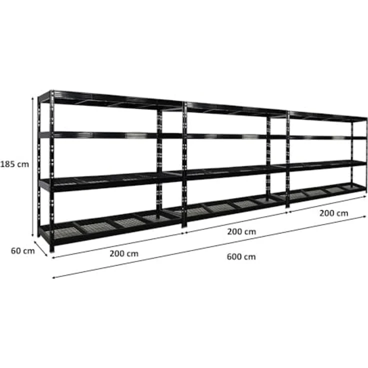 Proregal Schwerlastregal Mega Deal Profi RHINO, 180 x 200 x 60 cm, Traglast 500 kg pro Boden, 4 Böden, Schwarz – Bild 2