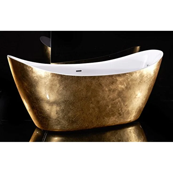 Bernstein Freistehende Badewanne SIENA Acryl Weiß Blattgold 173x73 cm, oval mit Pop-Up-Ablauf und doppelwandiger Wärmeisolierung – Bild 3