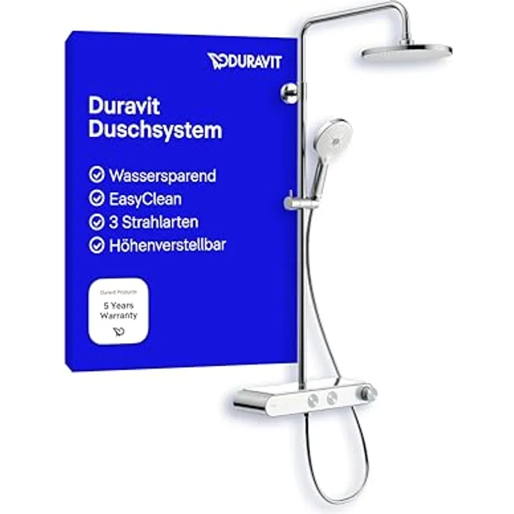 Duravit Duschsystem, moderne Duschinstallation mit EasyClean-Funktion, Sicherheits-Thermostat und drei Strahlarten