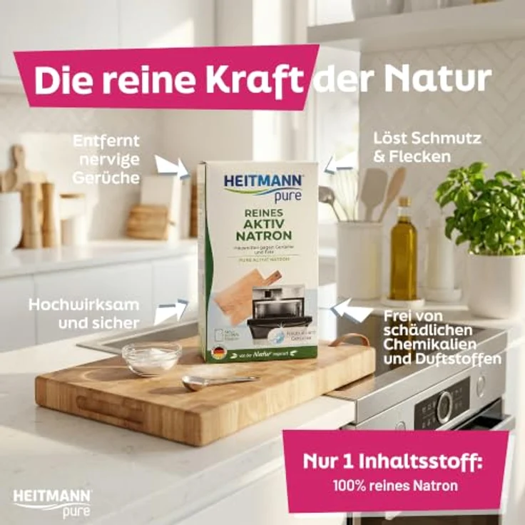 HEITMANN pure Reines Aktiv-Natron 450g, umweltfreundlicher Küchenreiniger zur Geruchsneutralisation und Fleckenentfernung – Bild 4