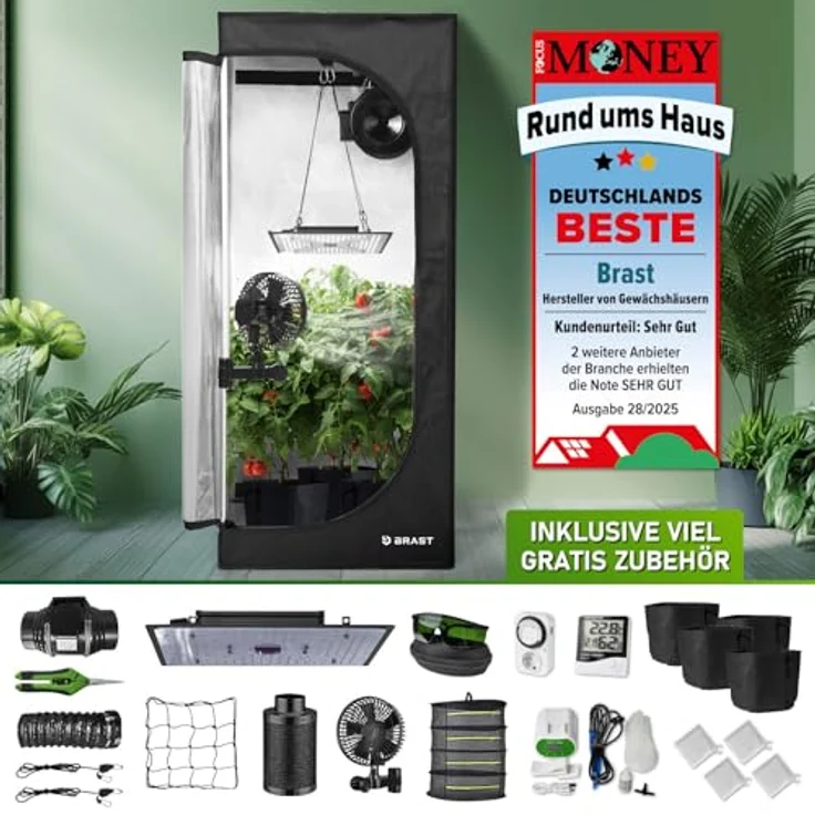 BRAST Growzelt GrowBox Komplettset 60x60x140cm, Vollspektrum LED Technologie, Belüftungs- & Bewässerungssystem, licht- und wasserdicht – Bild 2