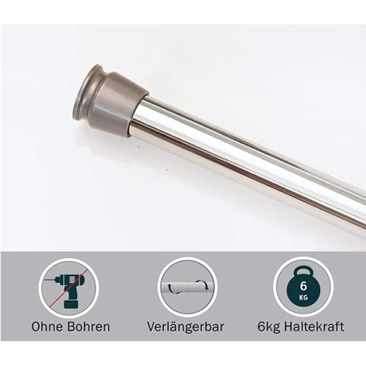 tinycurtains, Türvorhang mit Teleskopstange, einfache Montage in nur 1 Minute ohne Bohren (Türvorhang hellgrau + Stange Silber, Vorhang 210 x 150 cm (HxB); Stange 70-120 cm) – Bild 4