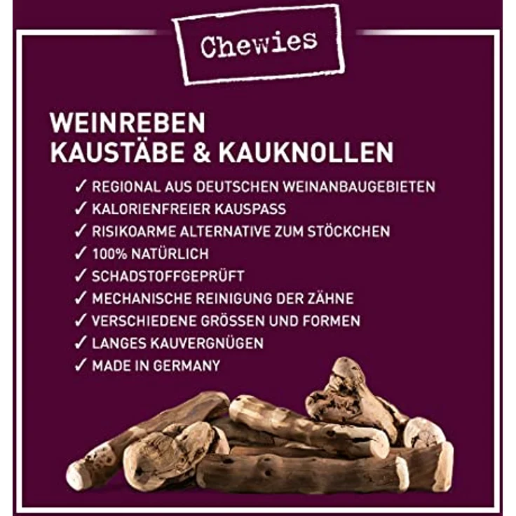 Chewies Kauknochen aus Weinreben für Hunde - Kau-Spielzeug natürlich, nachhaltig, mineralstoffreich, Holz ohne Schadstoffe (geprüft) - Größe XS: Für Hunde bis 5 kg Körpergewicht – Bild 5
