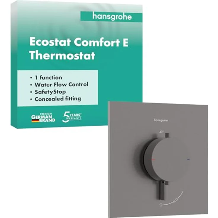 hansgrohe Ecostat Comfort E Duschthermostat Unterputz, Duscharmatur mit SafetyStop bei 40° C, für 1 Verbraucher, Brushed Black Chrome – Bild 1