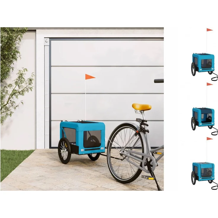 vidaXL Hunde-Transportbox Fahrradanhänger Blau und Schwarz Oxford-Gewebe Eisen mit PVC-Dach und Reflektoren – Bild 1