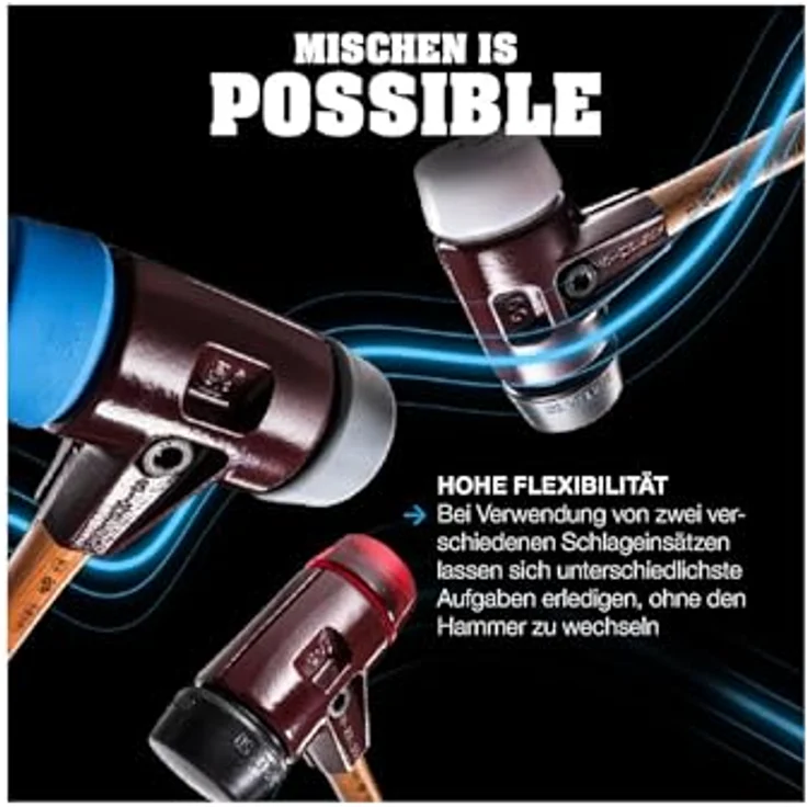 Halder Schonhammer SIMPLEX-Plusbox Starterkit, 80 mm Kopf, ergonomischer Holzstiel, Tempergussgehäuse, austauschbare Gummi- und Superplastik-Einsätze – Bild 9