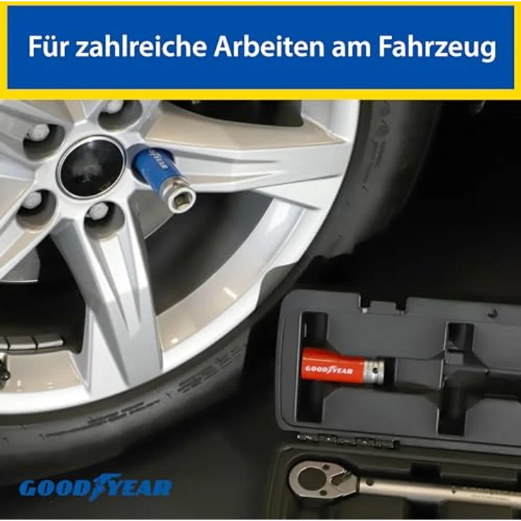 Goodyear Drehmomentschlüssel Set für Radwechsel (1/2"), 11-teilig mit farbcodierten Nüssen und stabiler Aufbewahrungsbox – Bild 4