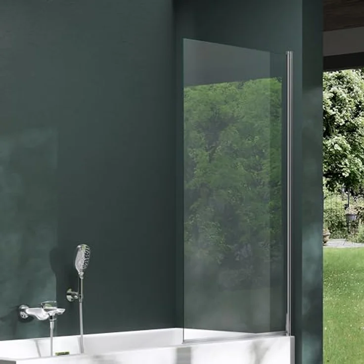 Mai & Mai Duschwand Cortona201, Badewannenwand aus 6mm ESG-Sicherheitsglas mit NANO-Versiegelung, 80x140cm, schwenkbar 180° – Bild 1