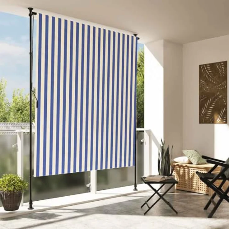 vidaXL Markise Außenrollo Blau und Weiß 200x270 cm Stoff und Stahl - Einziehbar, UV-beständig, Höhenverstellbar - Preisvergleich – Bild 3
