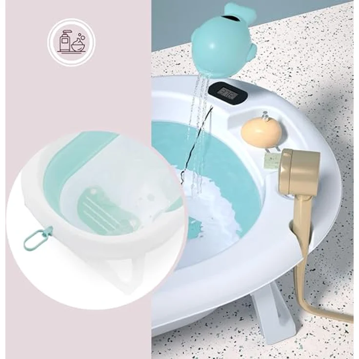 Moby-System Faltbare Babybadewanne mit Thermometer und Ständer, ergonomisch, mint – Bild 8