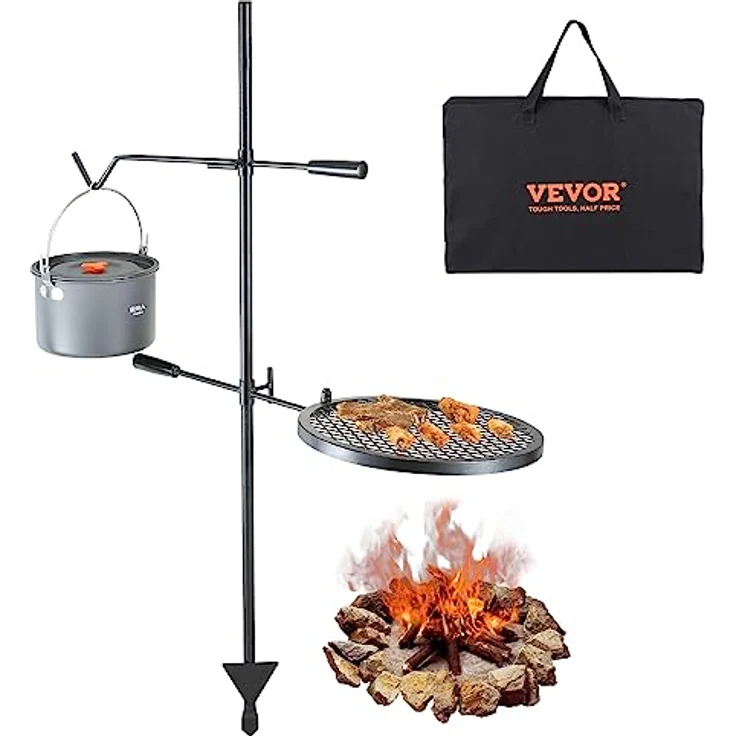 VEVOR Drehspieß Schwenkgrill Stahl 360 x 360 mm, Holzkohlegrill Doppelte Schichten Grillrost Grillgestell 6 kg Belastbarkeit 300 ℃ Freistehend Spießbratengrill BBQ Grill Grillwagen Barbecue Outdoor – Bild 1