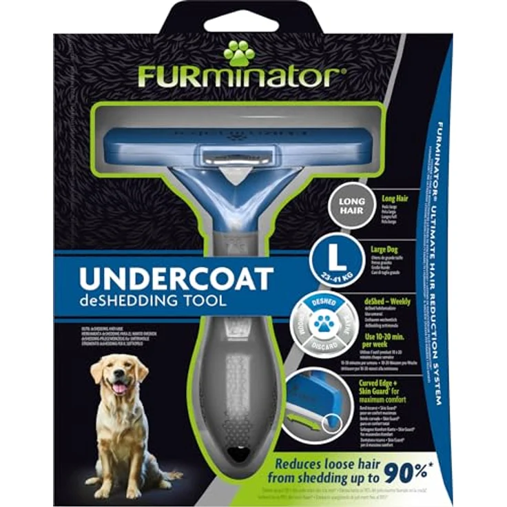 FURminator Fellbürste für langhaarige große Hunde, deShedding-Tool mit Edelstahlkante und FURejector, 10,2 cm Kantenlänge – Bild 9