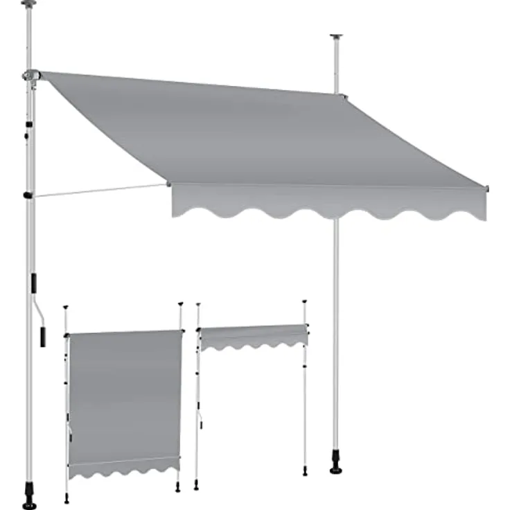 KESSER Klemmmarkise mit Handkurbel Balkon, Balkonmarkise ohne Bohren, UV-beständig höhenverstellbar wasserabweisend , Sonnenschutz, Terrassenüberdachung , einfache Montage Grau, 350cm