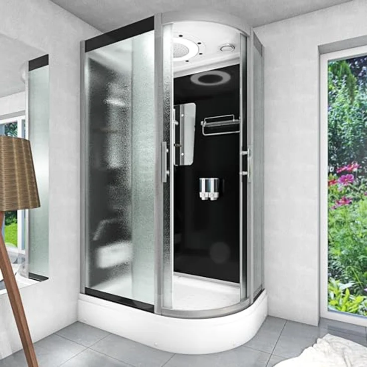 AcquaVapore D60-73M2R-EC Duschtempel, Dampfdusche mit 8 Rückenmassagedüsen, Schwarz, 80x120 cm – Bild 4