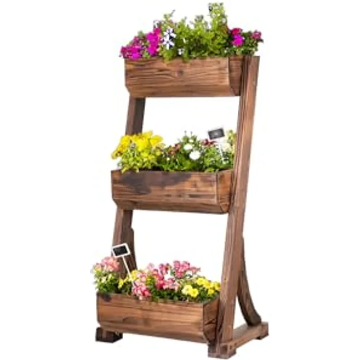 empasa Vertikales Hochbeet 'Raise 3' Blumenkasten Pflanzkübel Frühbeet Kräuterbeet aus Holz mit DREI Etagen, 62 x 47 x 117 cm