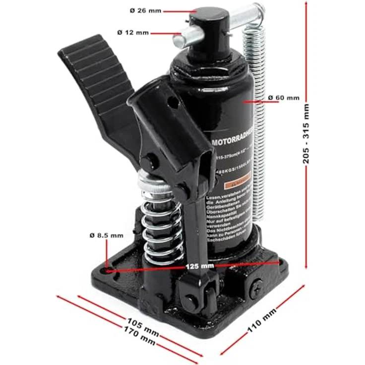 Wiltec Hydraulikzylinder für Motorradheber, Ersatzteil für Hydraulik Montagebock und Montageständer, passend für ATV (Art. 50799) – Bild 4