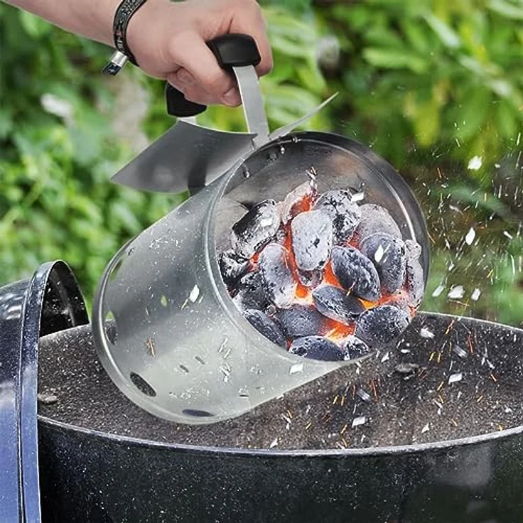 Anzündkamin Metall für Kohle und Briketts - Kohlestarter - D: 17cm, H: 27,5cm - Kunststoffgriff – Bild 3