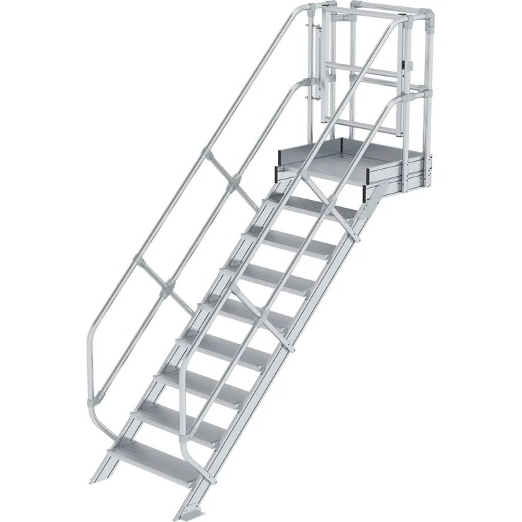 Munk Treppen-Modul, Aluminium geriffelt, 7 Stufen (80 cm) mit Handlauf und Plattform, max. Belastung 300 kg