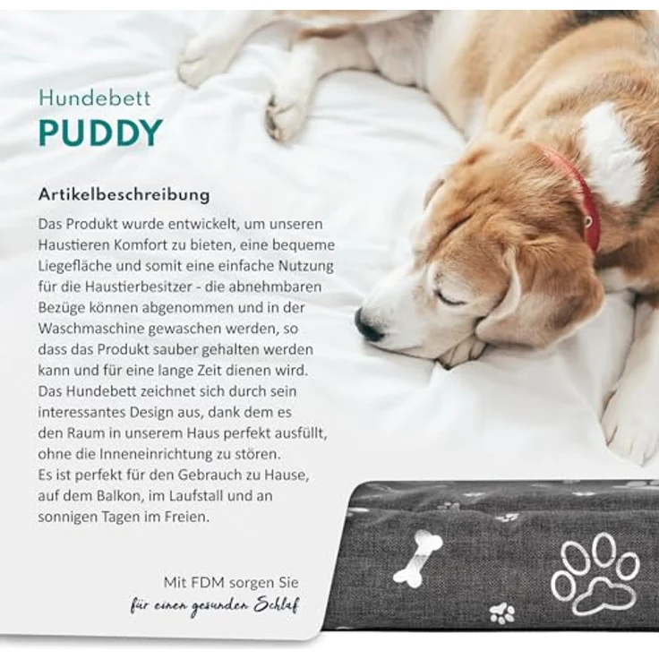 FDM FIFI wasserdichtes Hundebett 70x60 cm Polyurethanschaum mit waschbarem Bezug Grau/Silber – Bild 3